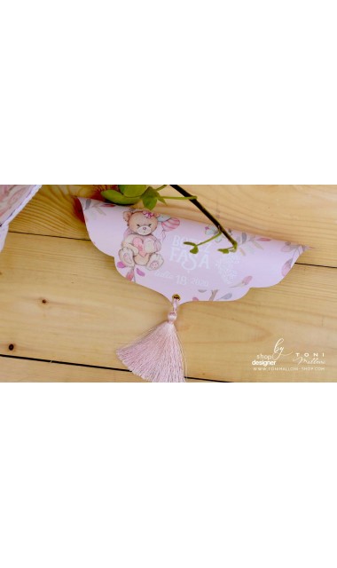 Trusou botez cu ursuleti roz si broderie personalizata Teddy Bear Pink 17